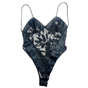 Vintage 80’s Mara Intimates black sheer sexy backless satin bodysuit size small